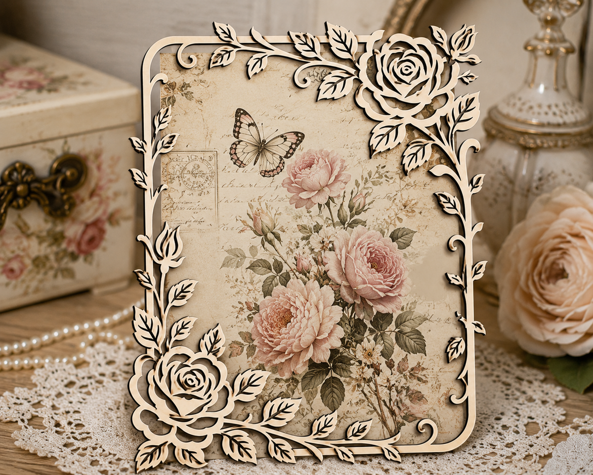 Roses & Leaves Decorative Wooden Frame