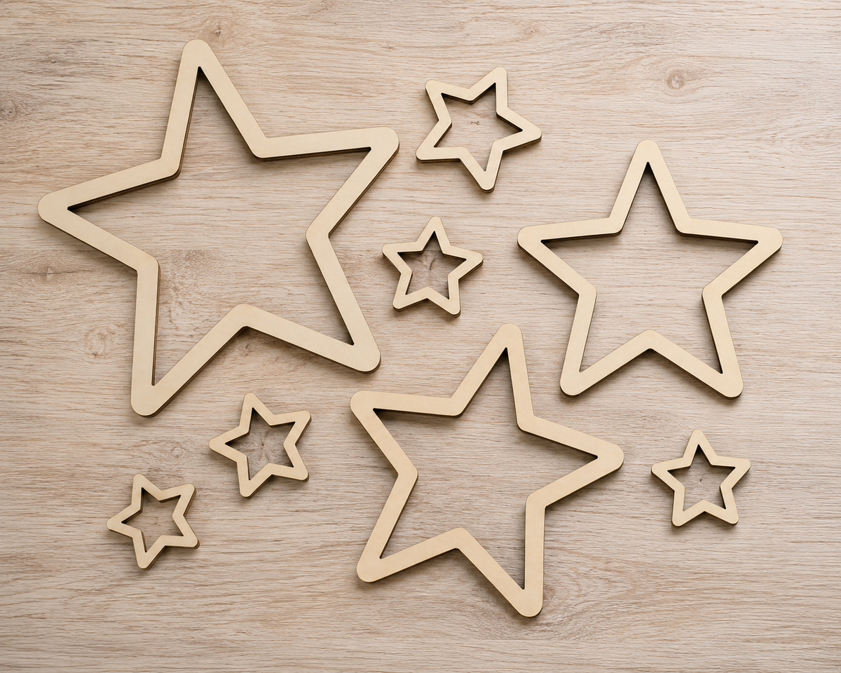 Wooden Star Frame Craft Blanks– Laser Cut Plywood Craft Embellishments | 20–50 mm