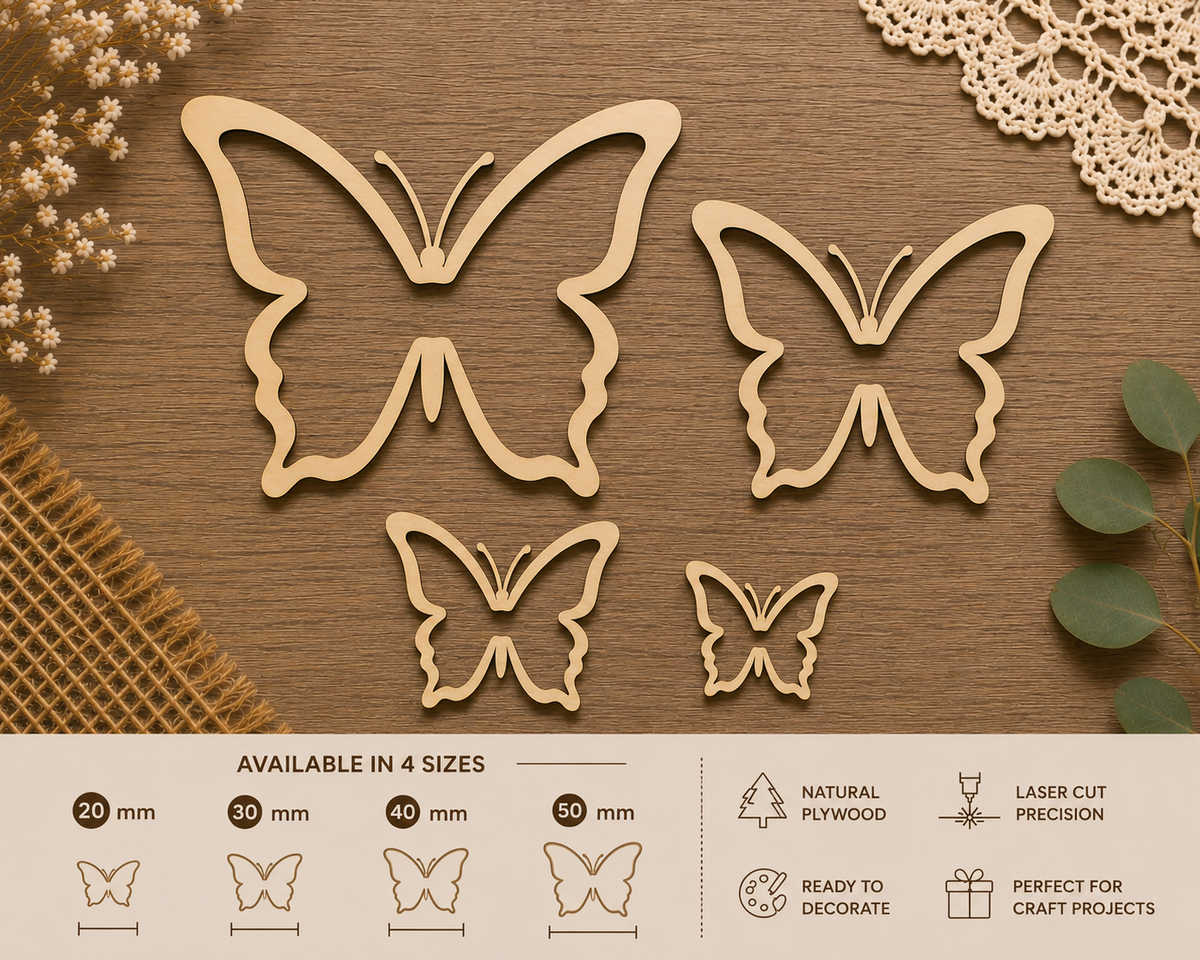 Wooden Butterfly Frame Craft Blanks– Laser Cut Plywood Craft Embellishments | 20–50 mm | Packs of 10–100