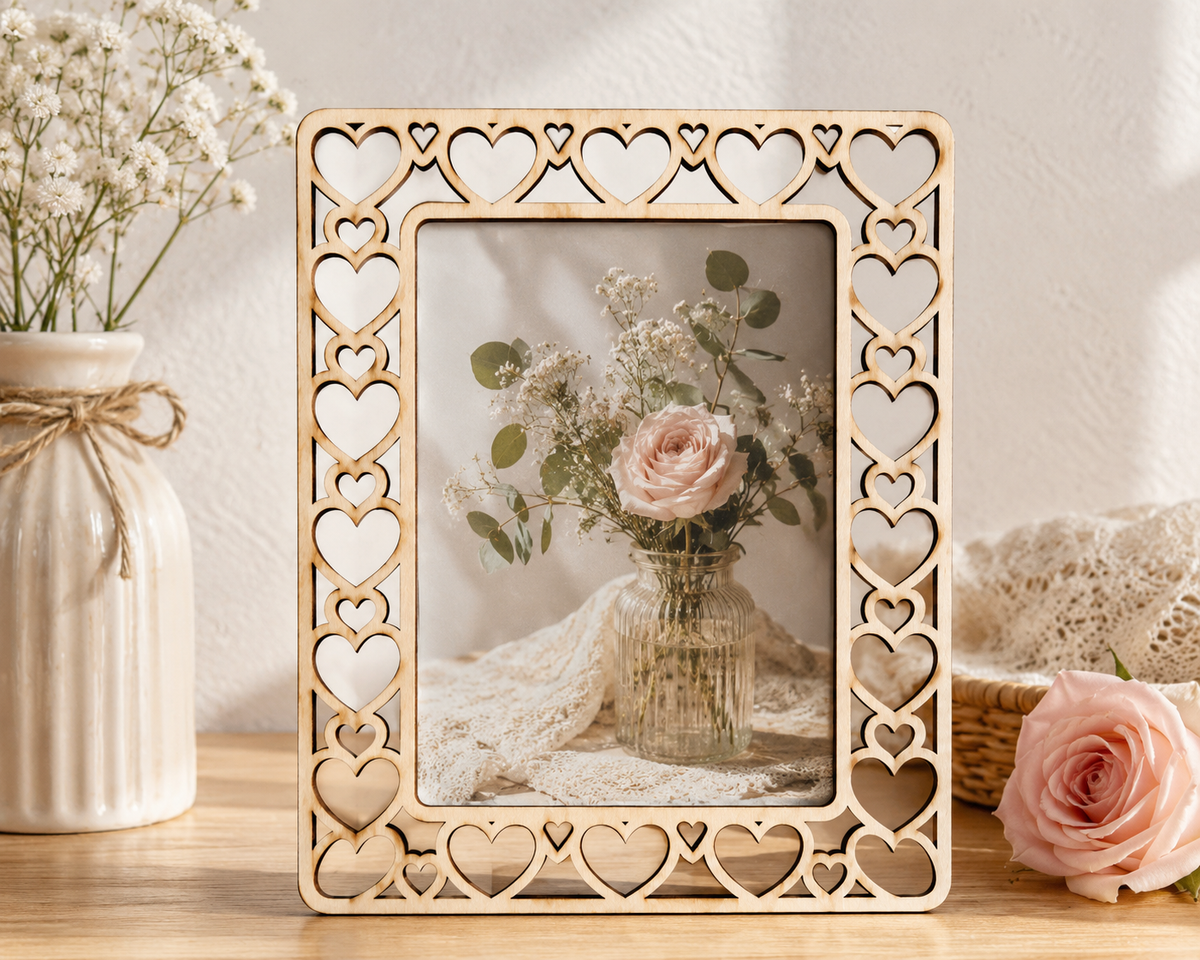 Heart Cut-Out Decorative Wooden Frame – Laser Cut Plywood Craft Embellishment