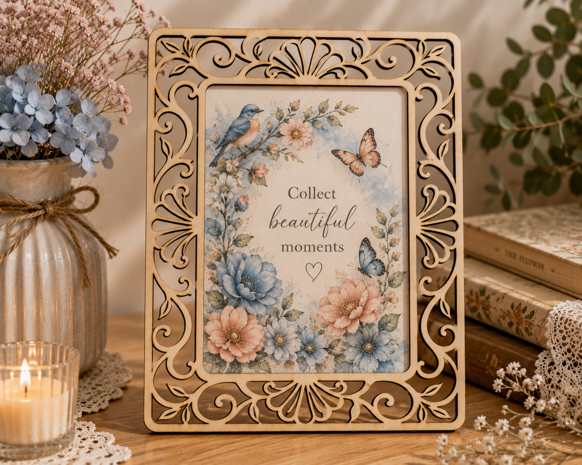 Vintage Scroll Decorative Wooden Frame – Laser Cut Plywood Craft Embellishment
