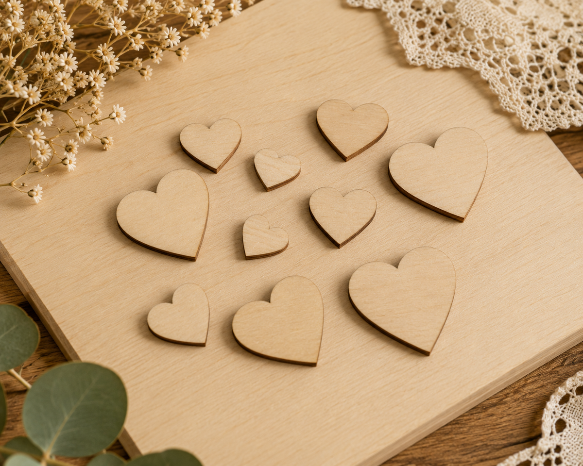 Wooden Heart Craft Blanks – Laser Cut Plywood Craft Embellishments | 20–50 mm | Packs of 10–100