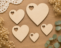 Wooden Heart Craft Blanks with Mini Heart Cut-Out– Laser Cut Plywood Craft Embellishments | 20–50 mm | Packs of 10–100