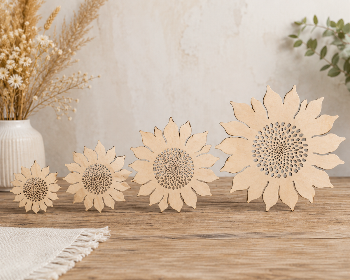 Wooden Sunflower Craft Blanks– Laser Cut Plywood Craft Embellishments | 20–50 mm