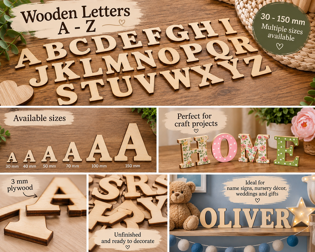 Individual Wooden Uppercase Letters A–Z
