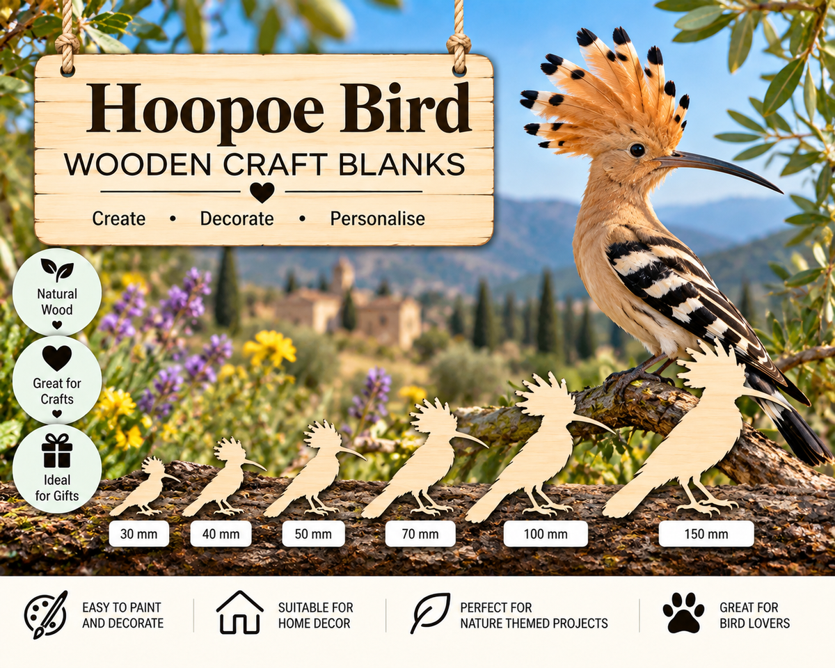 Wooden Hoopoe Craft Shapes– Laser Cut Plywood Craft Embellishments | 30–150 mm