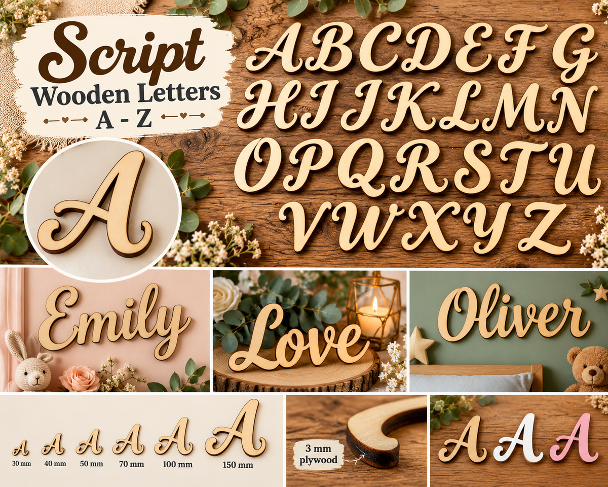 Individual Script Wooden Uppercase Letters A–Z