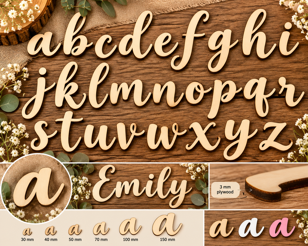 Individual Script Wooden Lowercase Letters a - z