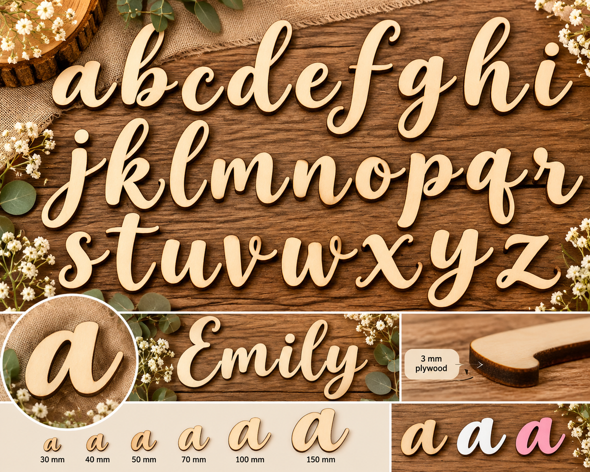 Individual Script Wooden Lowercase Letters a - z