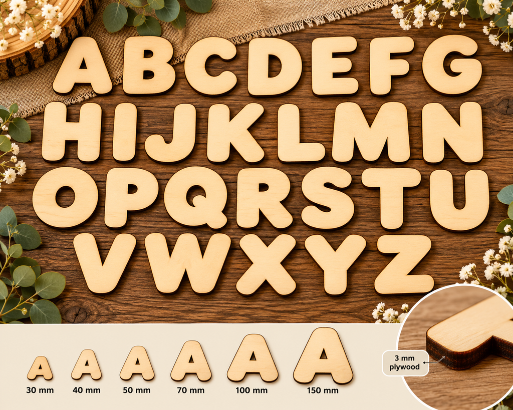 Individual Bold Wooden Uppercase Letters A–Z