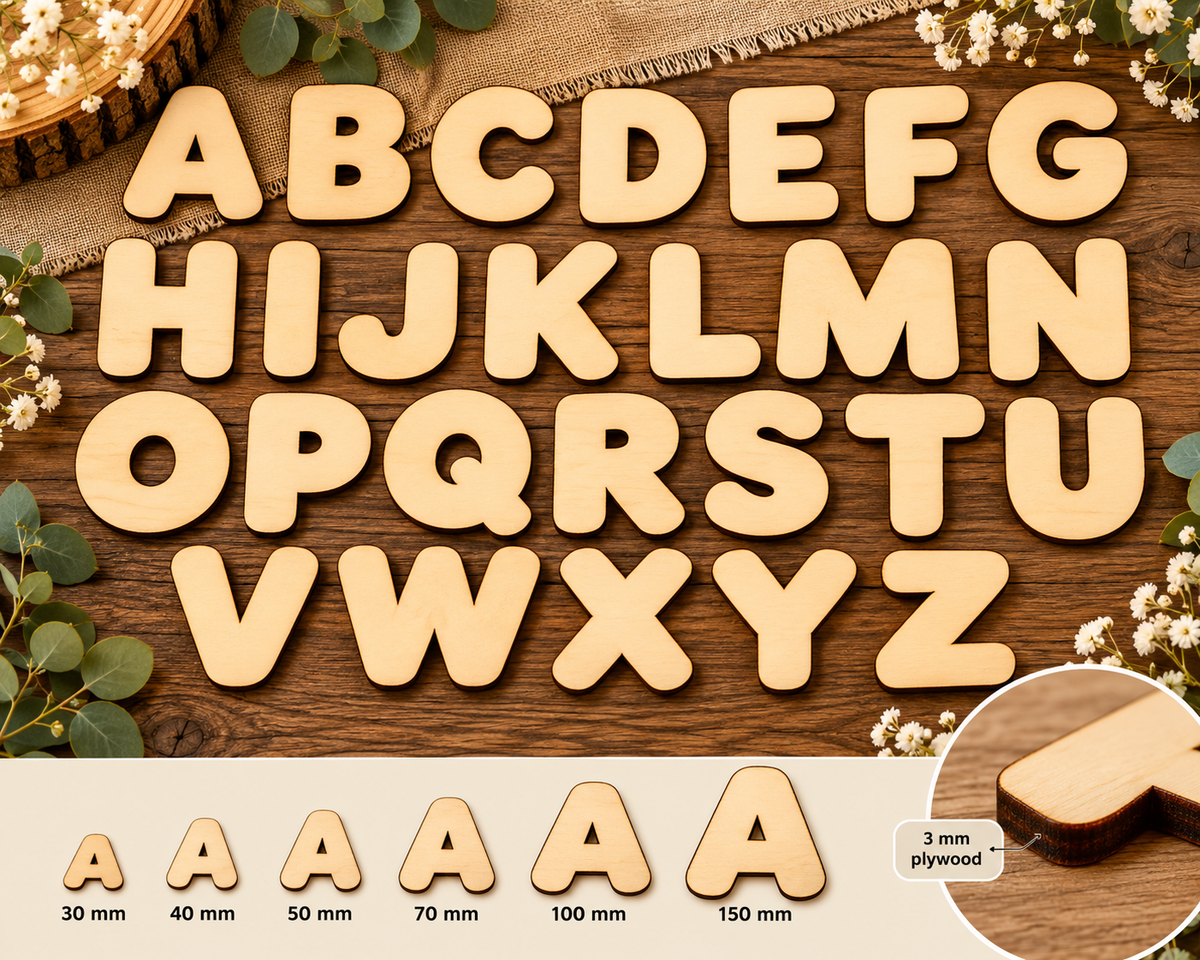 Individual Bold Wooden Uppercase Letters A–Z