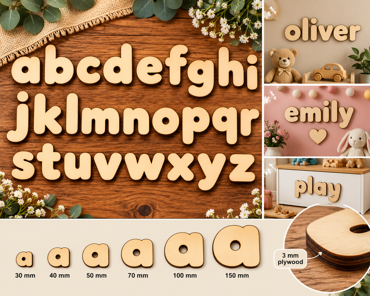 Individual Bold Wooden Lowercase Letters a - z