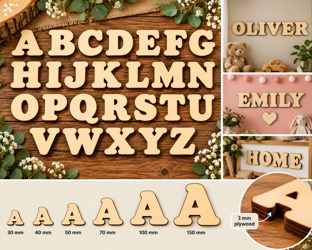 Individual Vintage Wooden Uppercase Letters A–Z