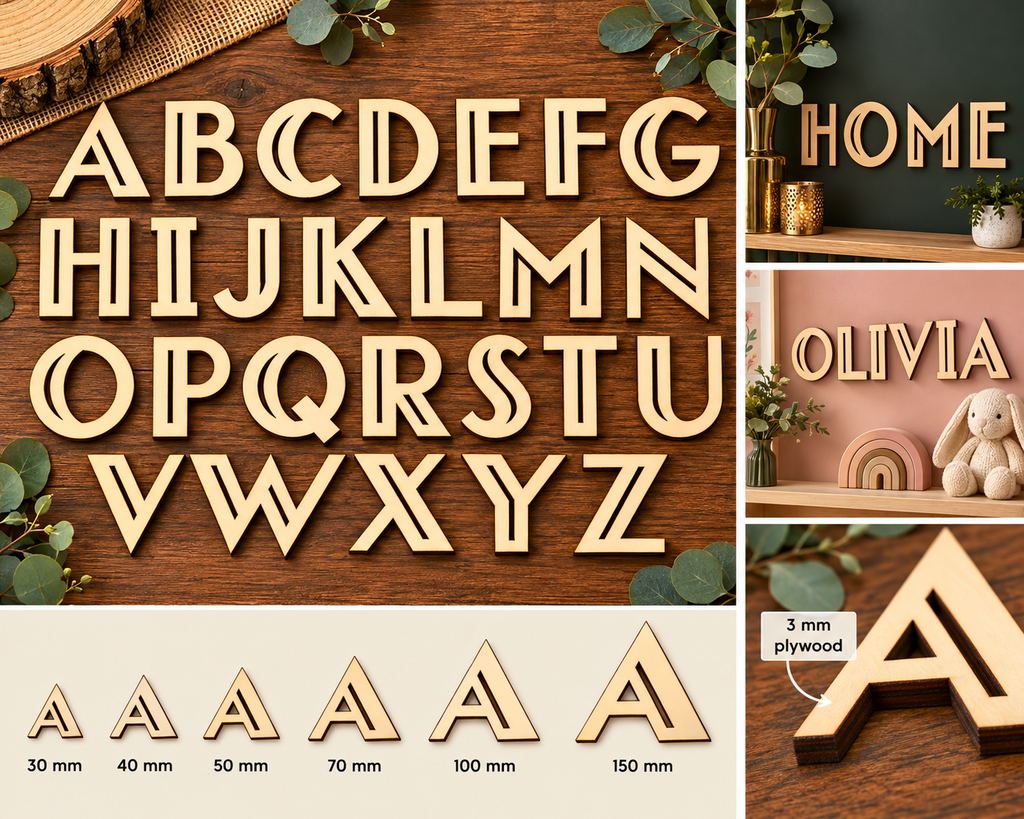 Individual Art Deco Wooden Uppercase Letters A–Z