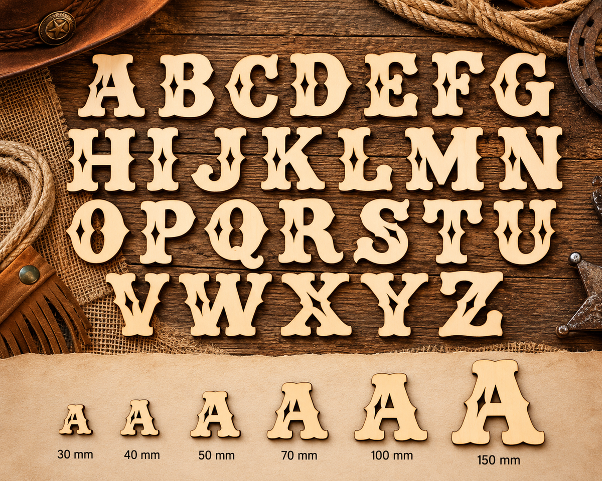 Individual Western Wooden Uppercase Letters A–Z