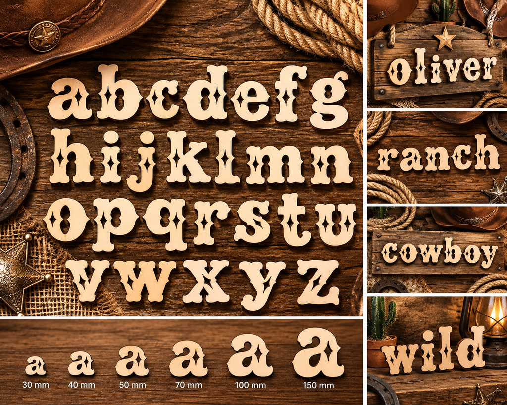 Individual Western Wooden Lowercase Letters a - z