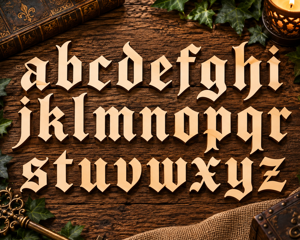 Individual Gothic Wooden Lowercase Letters a - z