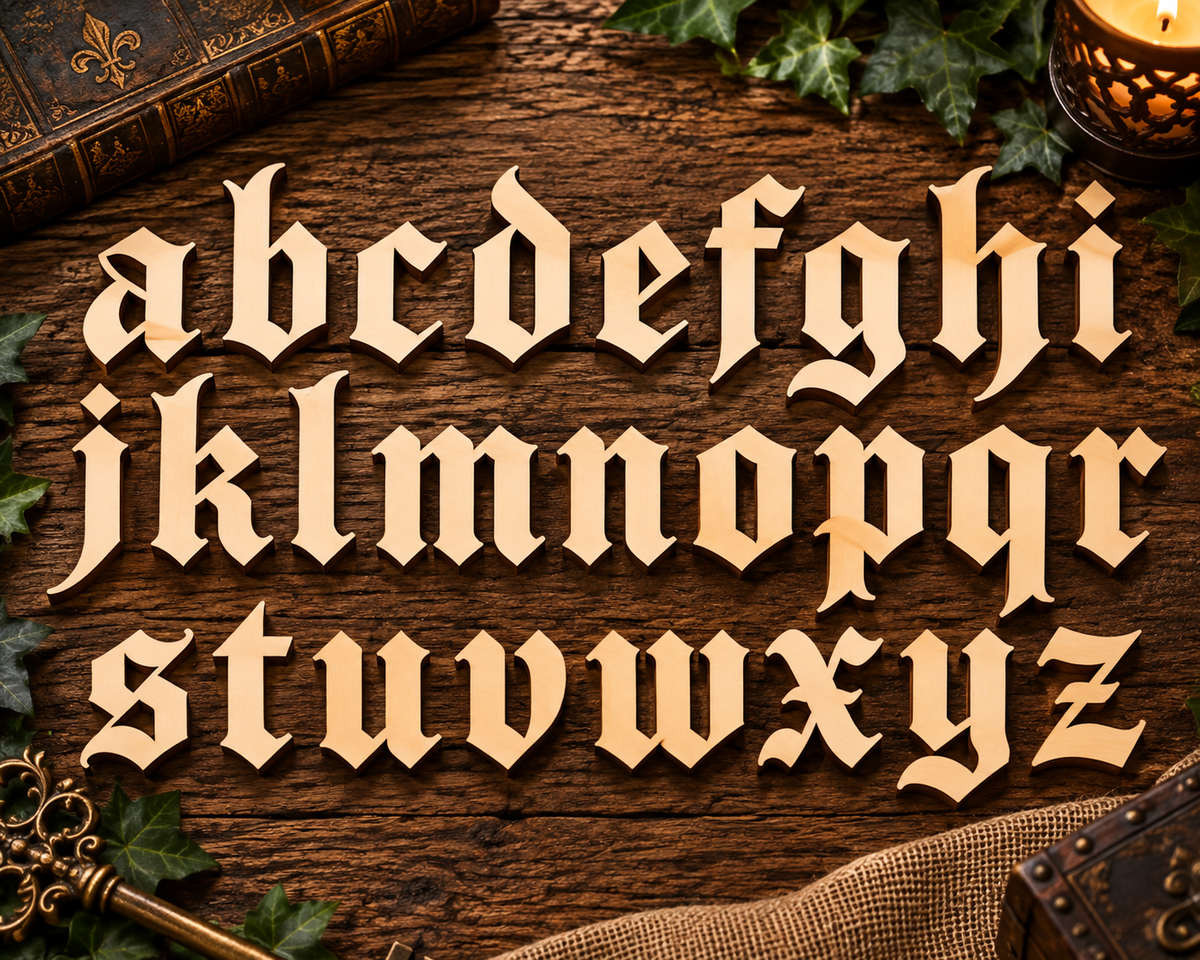 Individual Gothic Wooden Lowercase Letters a - z