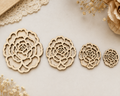 Wooden Peony Flowers – Laser Cut Plywood Craft Embellishments | 20–50 mm