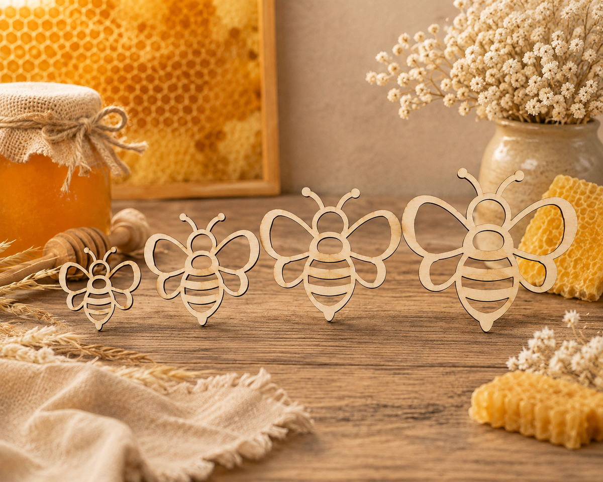 Wooden Bee Craft Shape– Laser Cut Plywood Craft Embellishments | 20–50 mm | Packs of 10–100