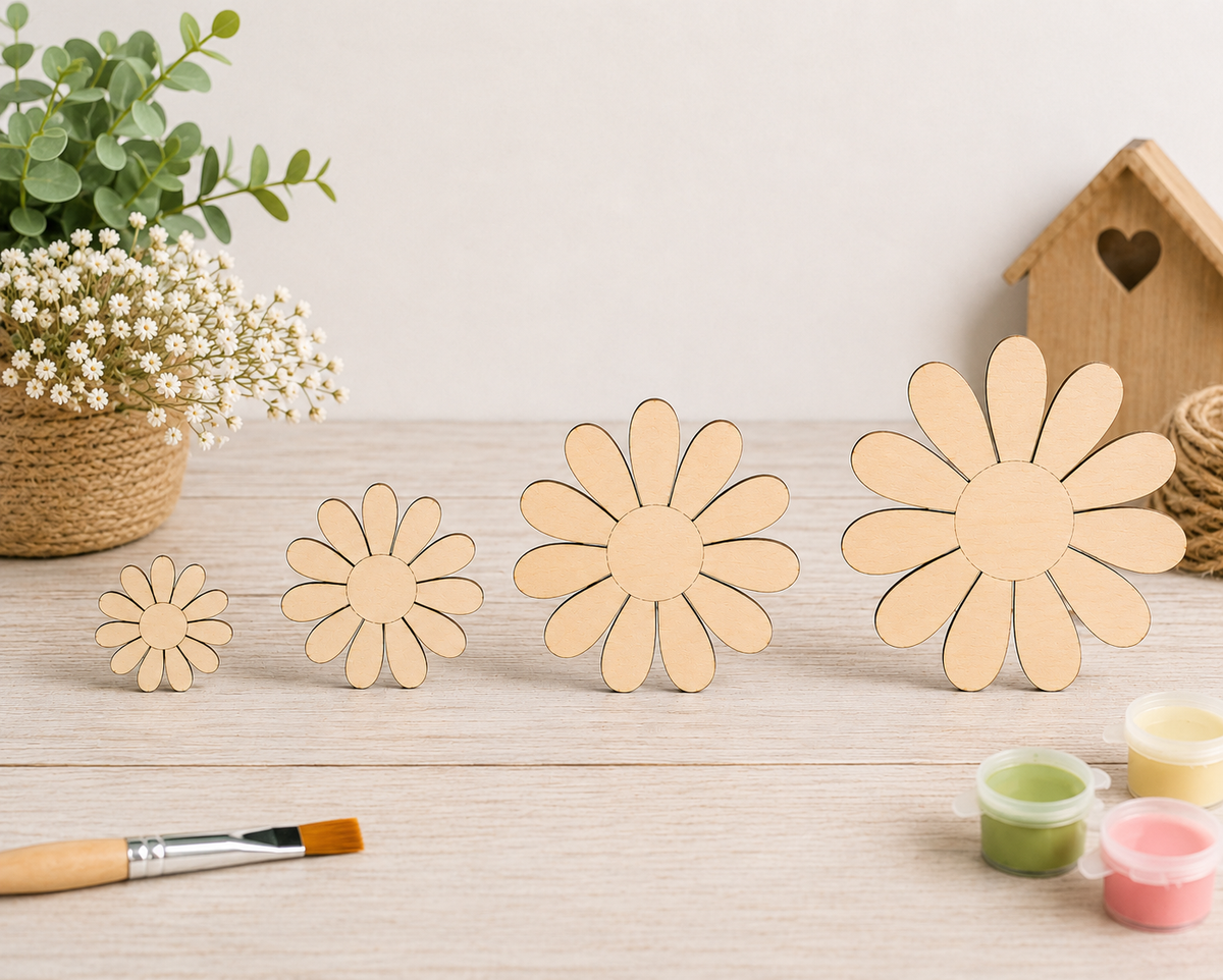 Classic Wooden Daisy Craft Blanks– Laser Cut Plywood Craft Embellishments | 20–50 mm