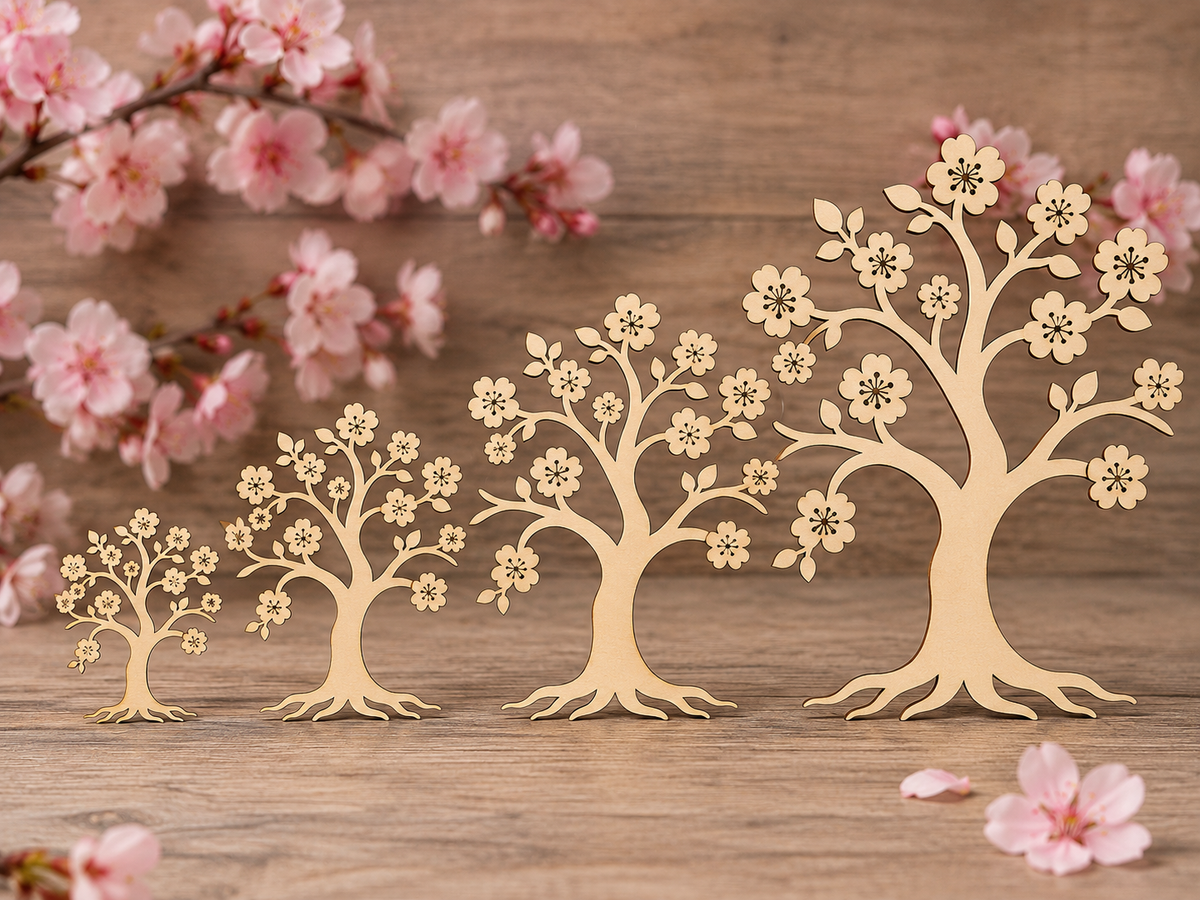 Cherry Blossom Tree Wooden Craft Shapes - Laser Cut Plywood Craft Embellishments | 50–150 mm