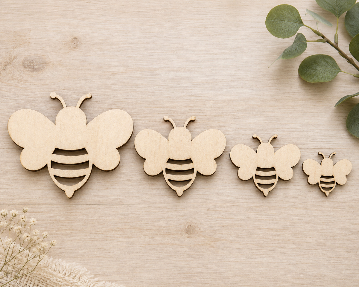 Wooden Bee Craft Blank– Laser Cut Plywood Craft Embellishments | 20–50 mm | Packs of 10–100