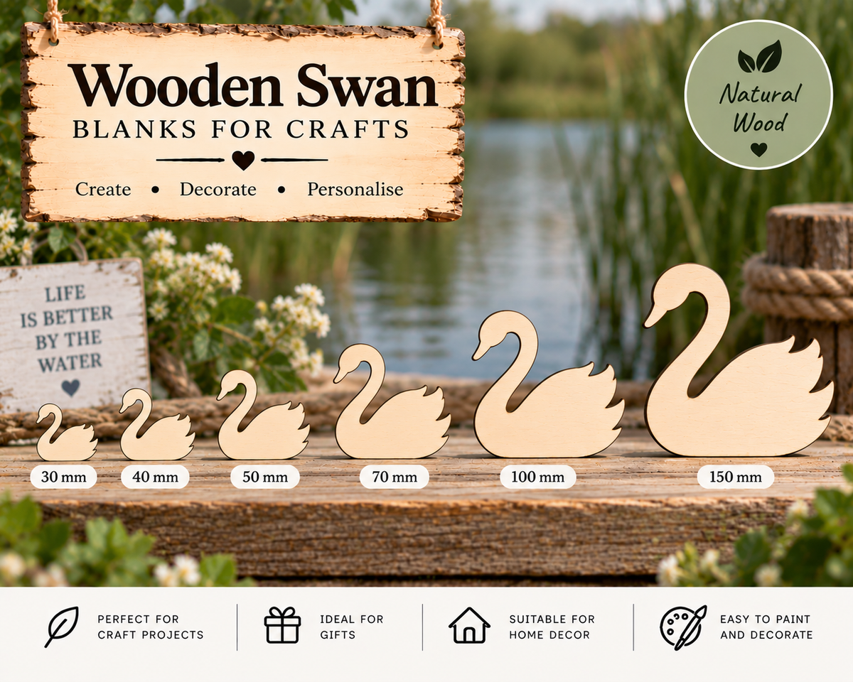 Wooden Swan Craft Shapes – Laser Cut Plywood Craft Embellishments | 30–150 mm