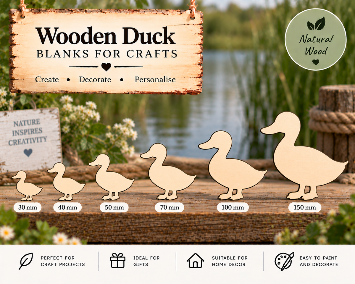 Wooden Duck Craft Shapes– Laser Cut Plywood Craft Embellishments | 30–150 mm