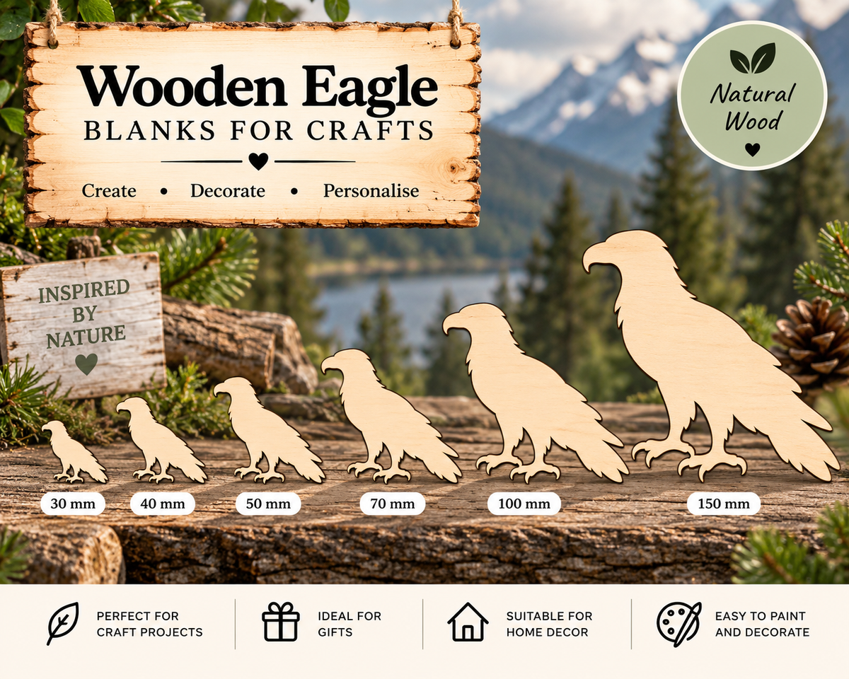 Wooden Eagle Craft Shapes– Laser Cut Plywood Craft Embellishments | 30–150 mm