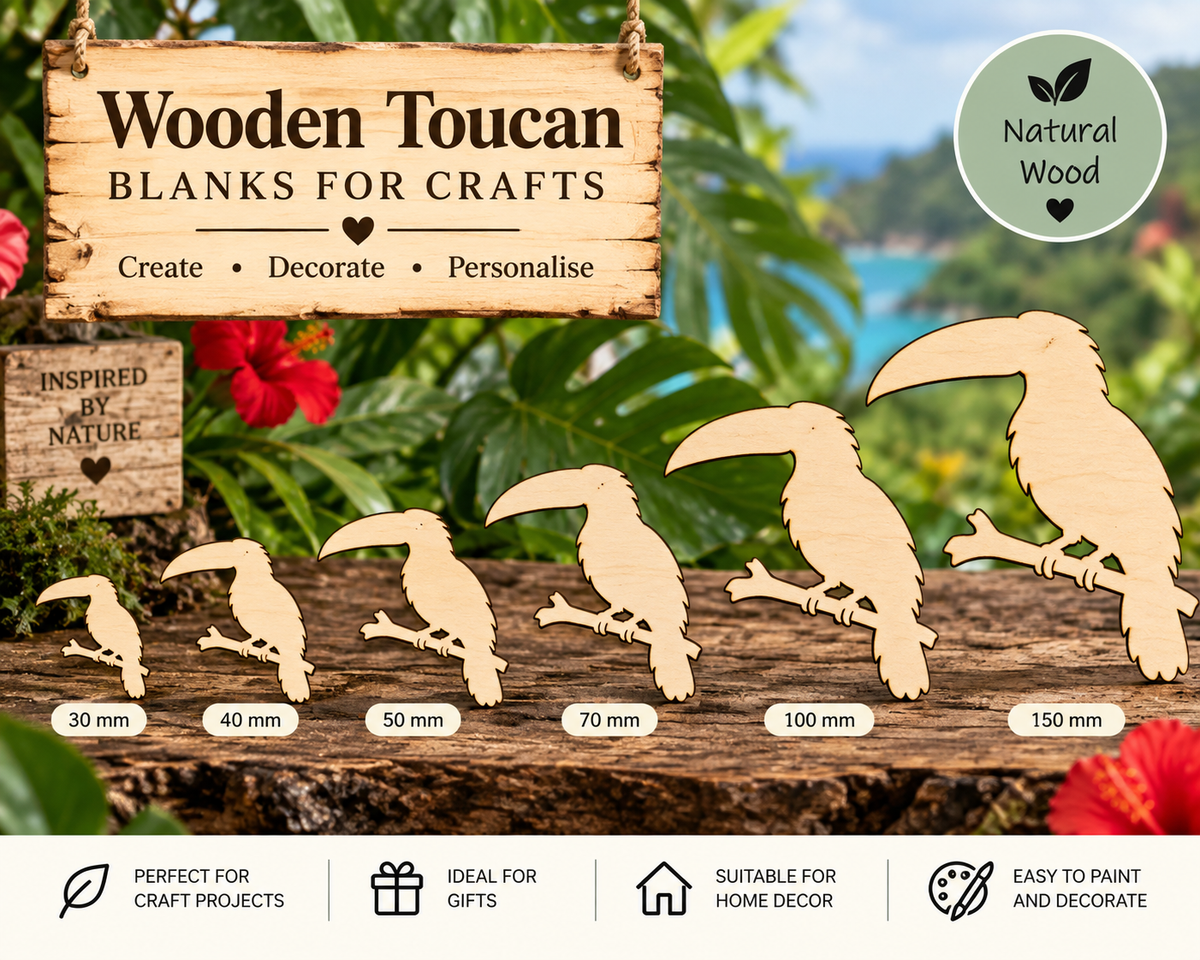 Wooden Toucan Craft Shapes– Laser Cut Plywood Craft Embellishments | 30–150 mm