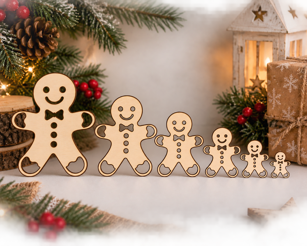 Wooden Gingerbread Man Craft Shape– Laser Cut Plywood Craft Embellishments | 30–150 mm