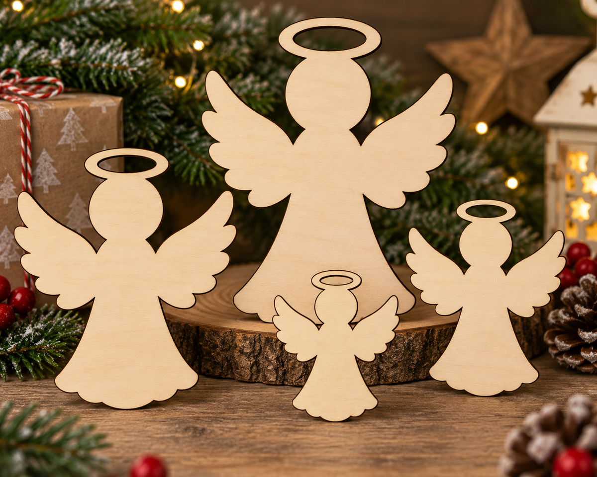 Wooden Christmas Angel – Laser Cut Plywood Craft Embellishments | 30–150 mm