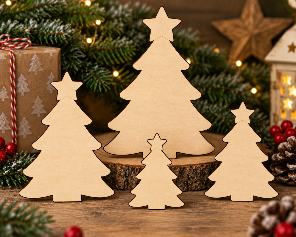 Wooden Christmas Tree with Star– Laser Cut Plywood Craft Embellishments | 30–150 mm