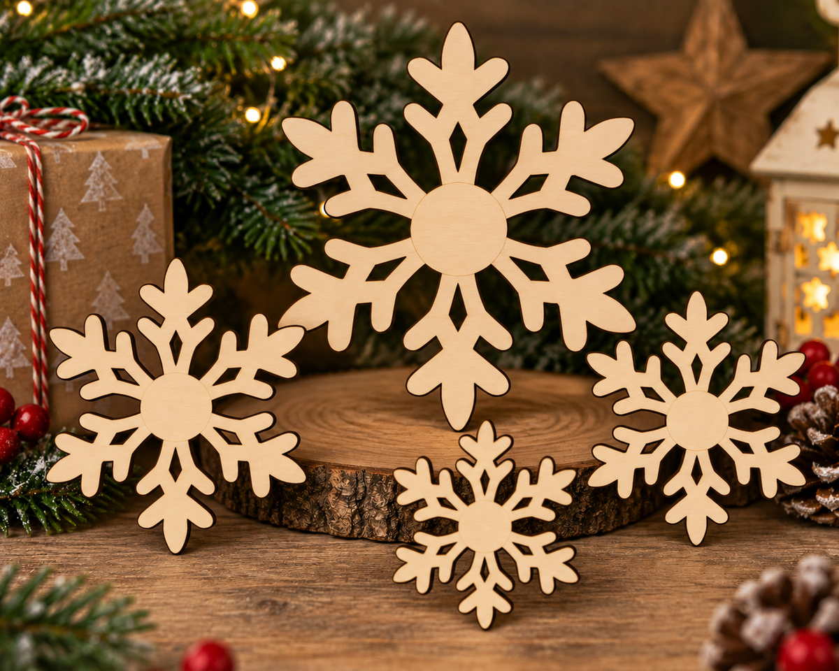 Wooden Snowflake– Laser Cut Plywood Craft Embellishments | 30–150 mm
