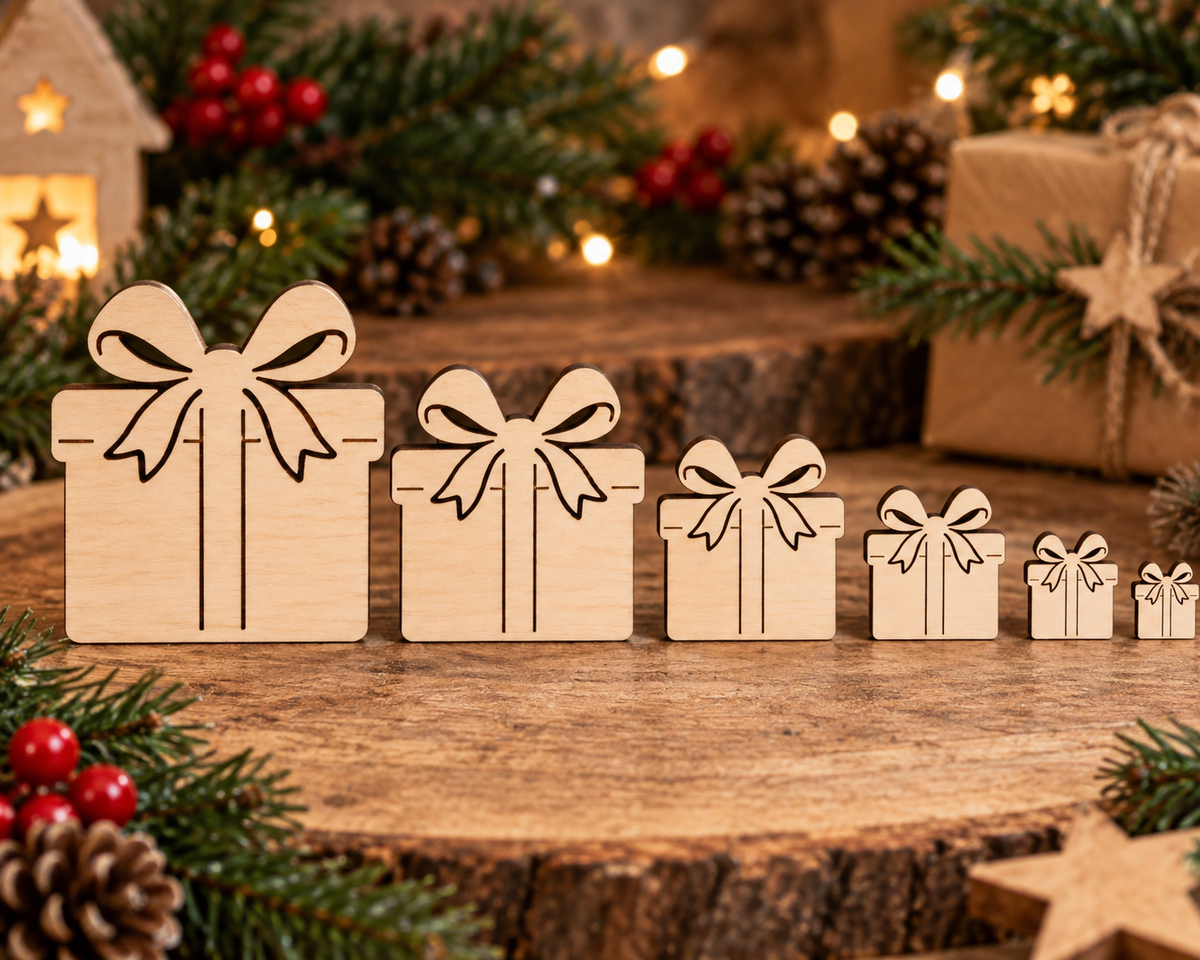 Wooden Christmas Present– Laser Cut Plywood Craft Embellishments | 30–150 mm