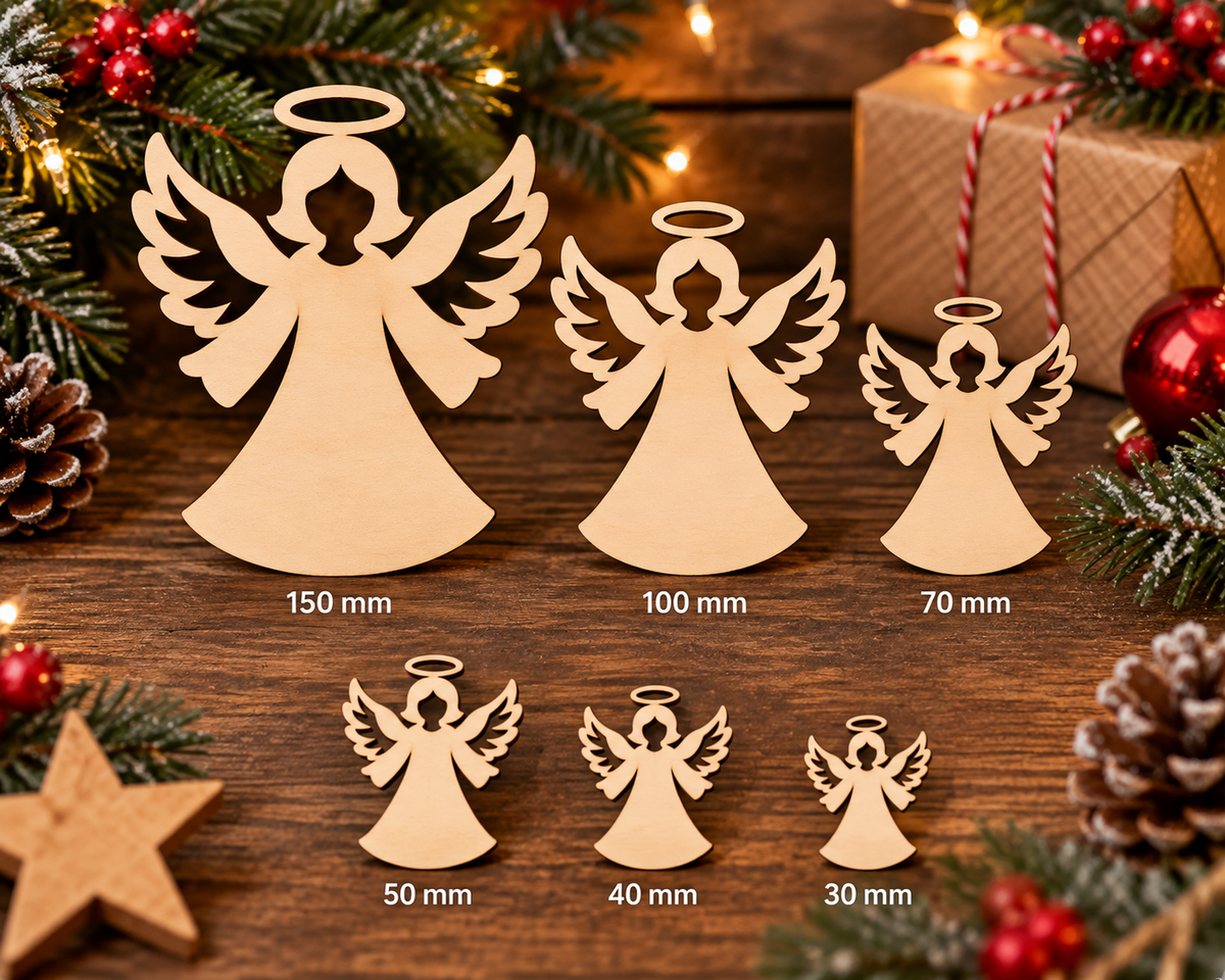 Wooden Christmas Angel– Laser Cut Plywood Craft Embellishments | 30–150 mm