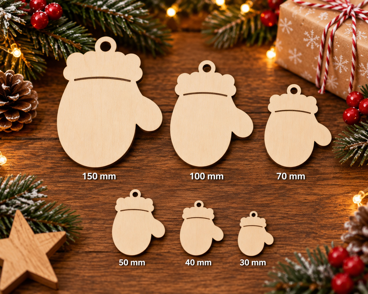 Wooden Christmas Mitten – Laser Cut Plywood Craft Embellishments | 30–150 mm