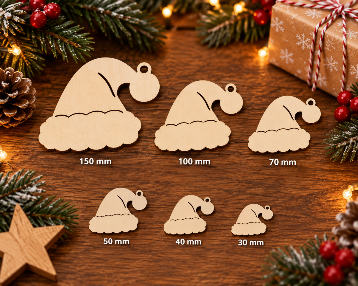 Wooden Santa Hat – Laser Cut Plywood Craft Embellishments | 30–150 mm