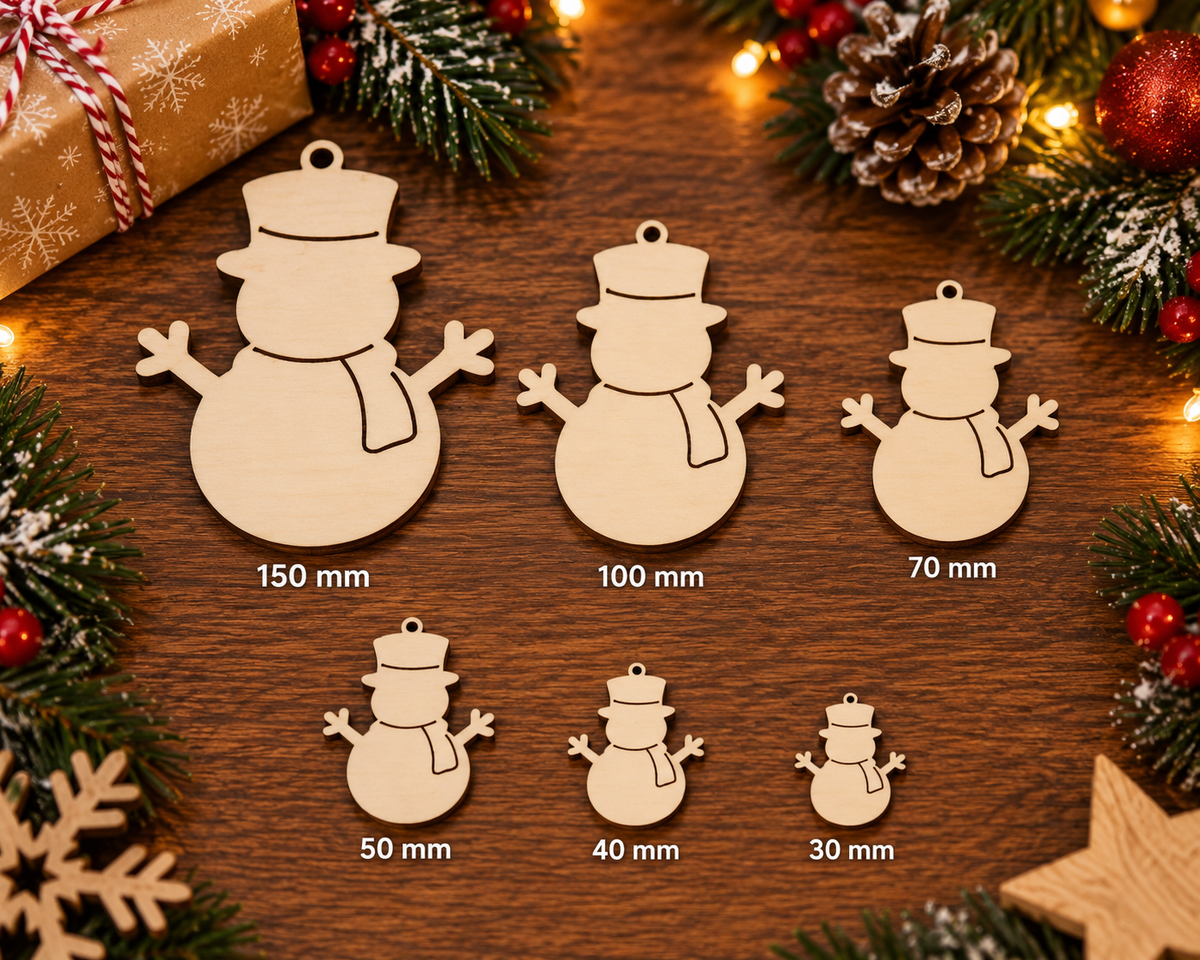 Wooden Snowman – Laser Cut Plywood Craft Embellishments | 30–150 mm