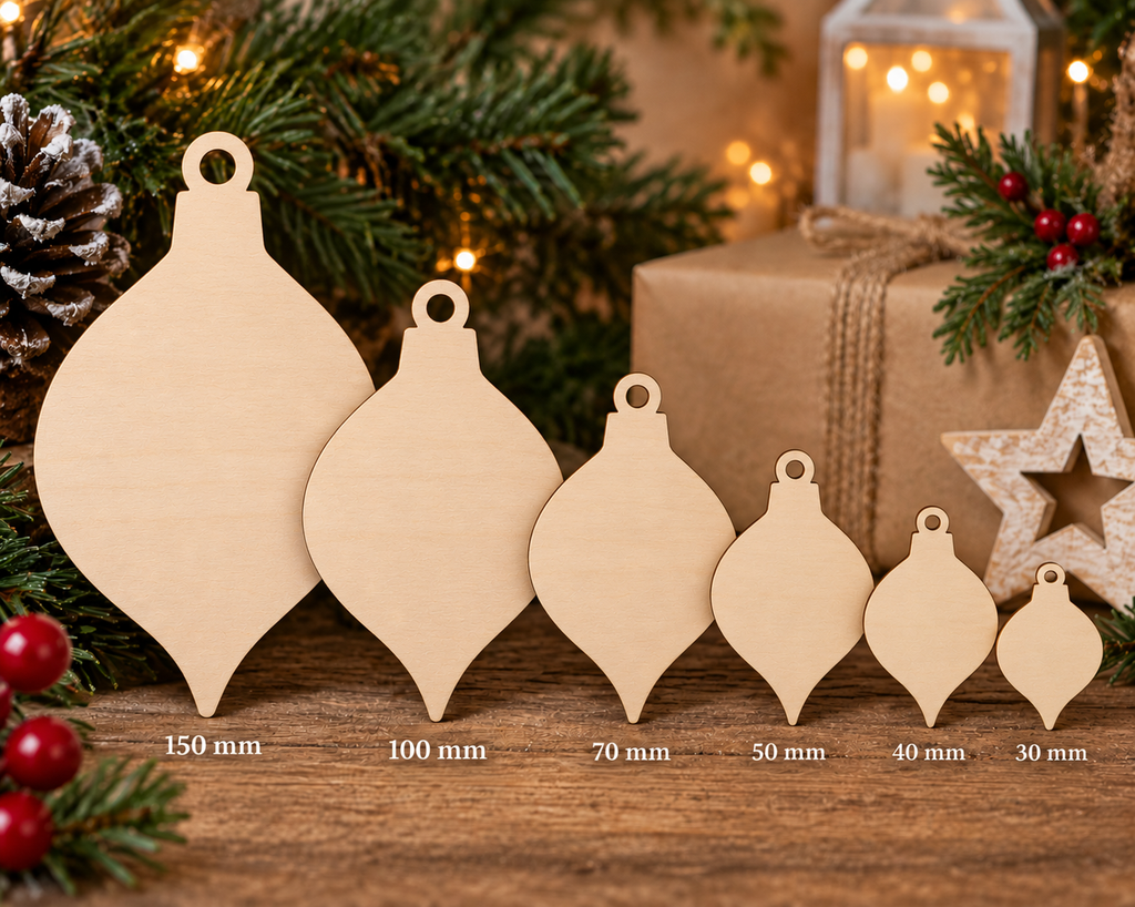 Wooden Teardrop Christmas Bauble - Optional Decorative Frame