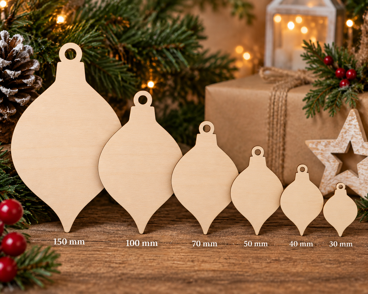 Wooden Teardrop Christmas Bauble - Optional Decorative Frame