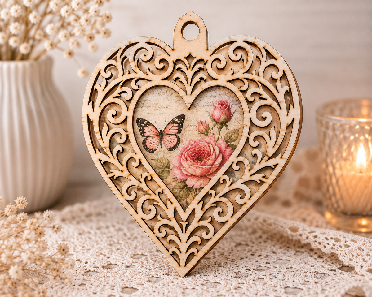 3D Ornate Heart Wooden Blank – DIY Craft & Home Décor