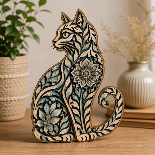 3D Wooden Cat – DIY Craft & Home Decor