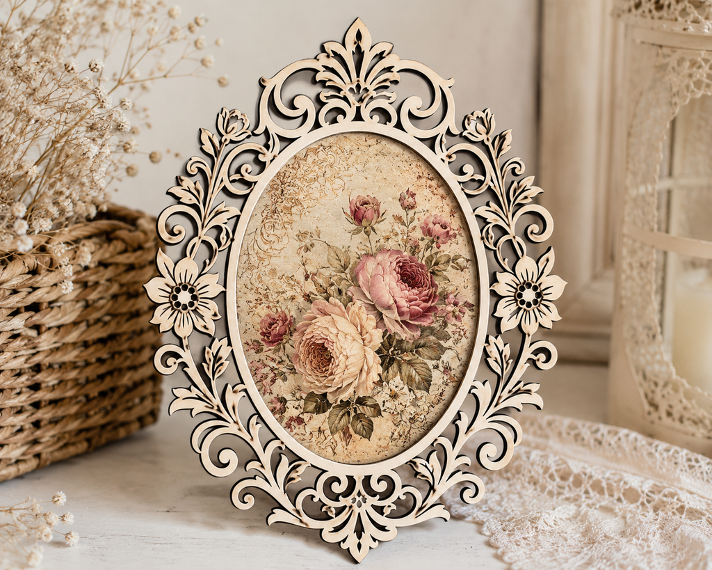 Victorian Floral Oval Wooden Frame