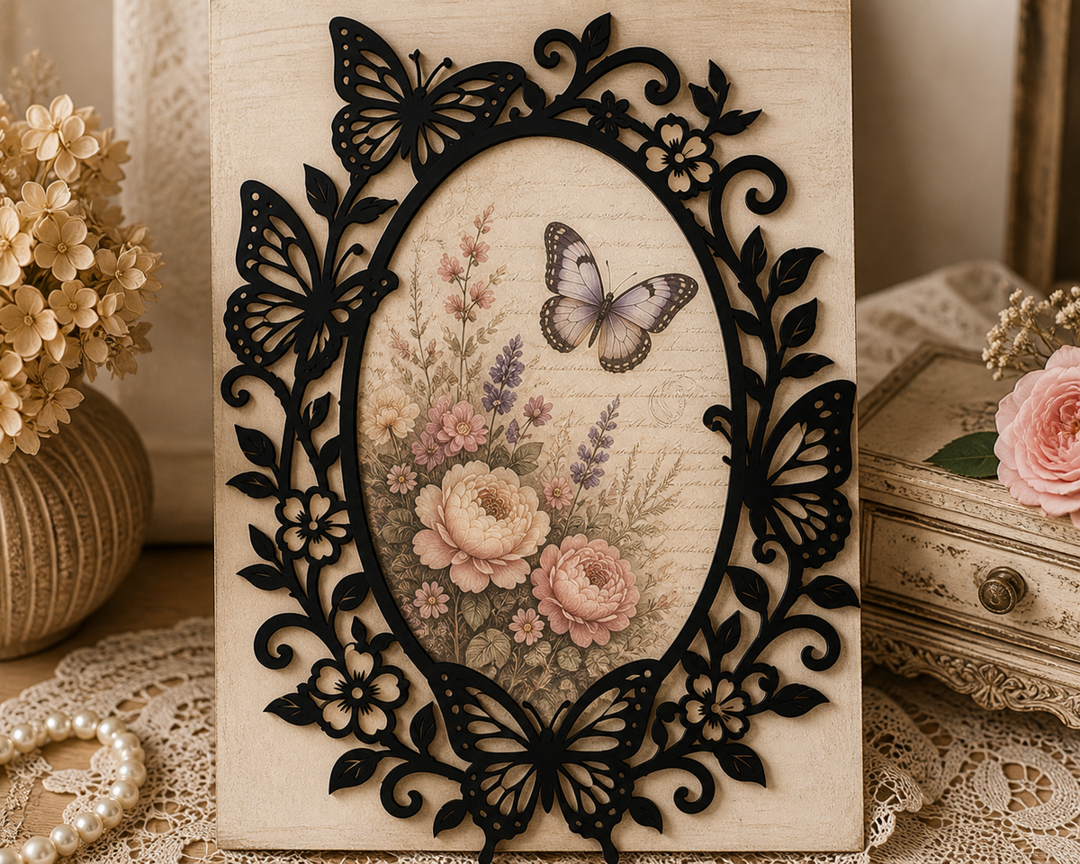 Butterfly & Flower Decorative Wooden Frame