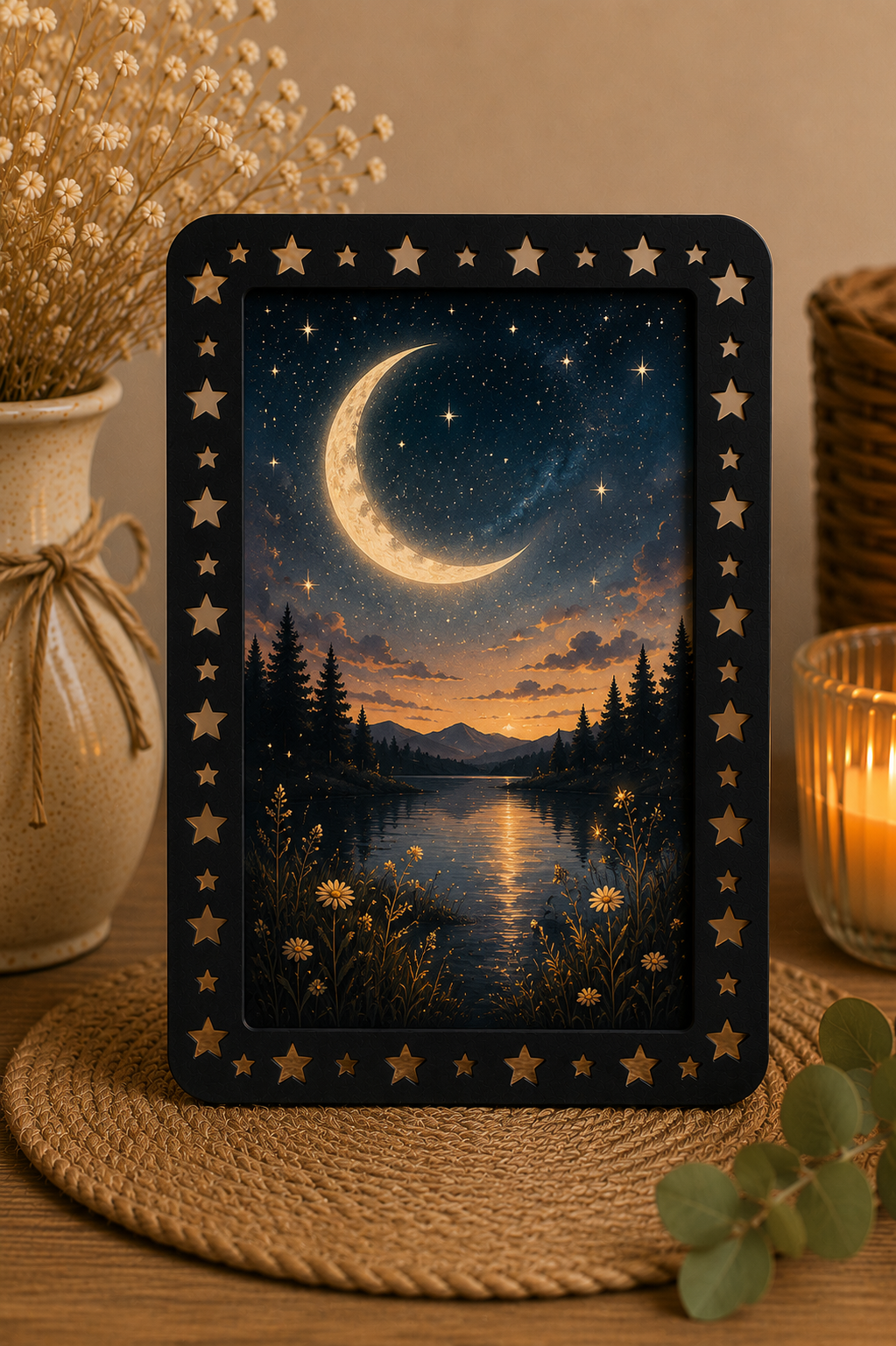 Star Cut-Out Rectangle Wooden Frame – Laser Cut Plywood Craft Frame