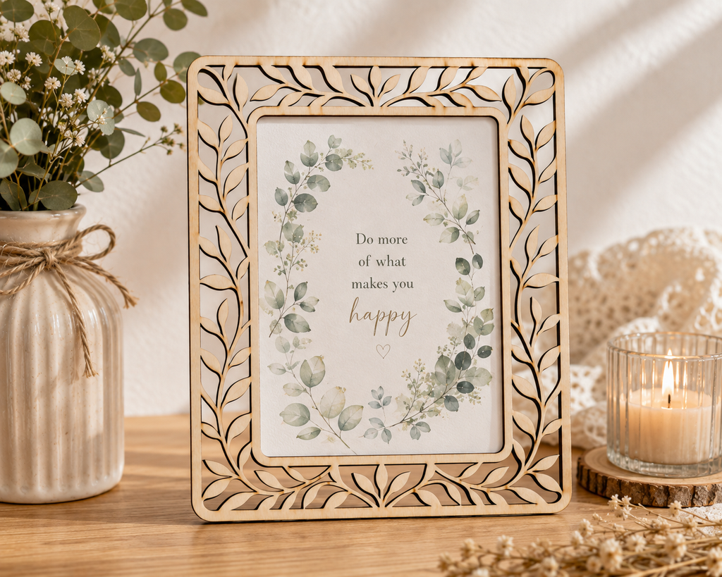 Leaf & Vine Decorative Wooden Frame – Laser Cut Plywood Craft Embellishment