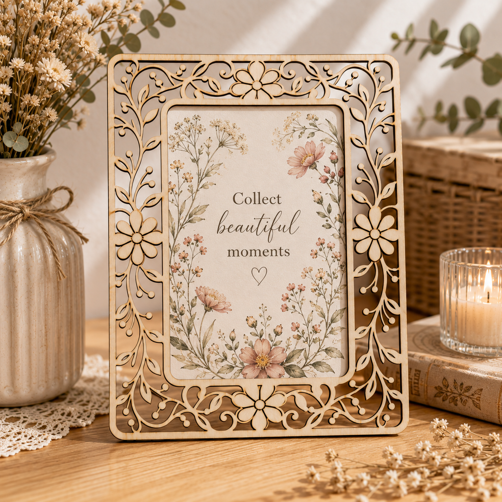 Wildflower Decorative Wooden Frame – Laser Cut Plywood Craft Embellishment