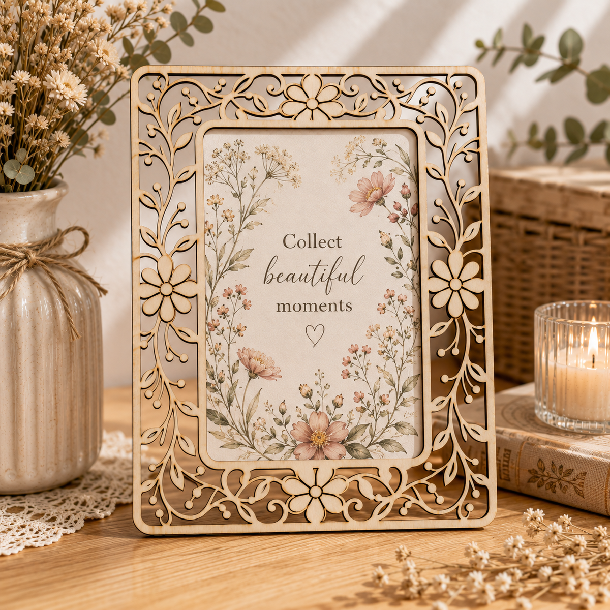 Wildflower Decorative Wooden Frame – Laser Cut Plywood Craft Embellishment